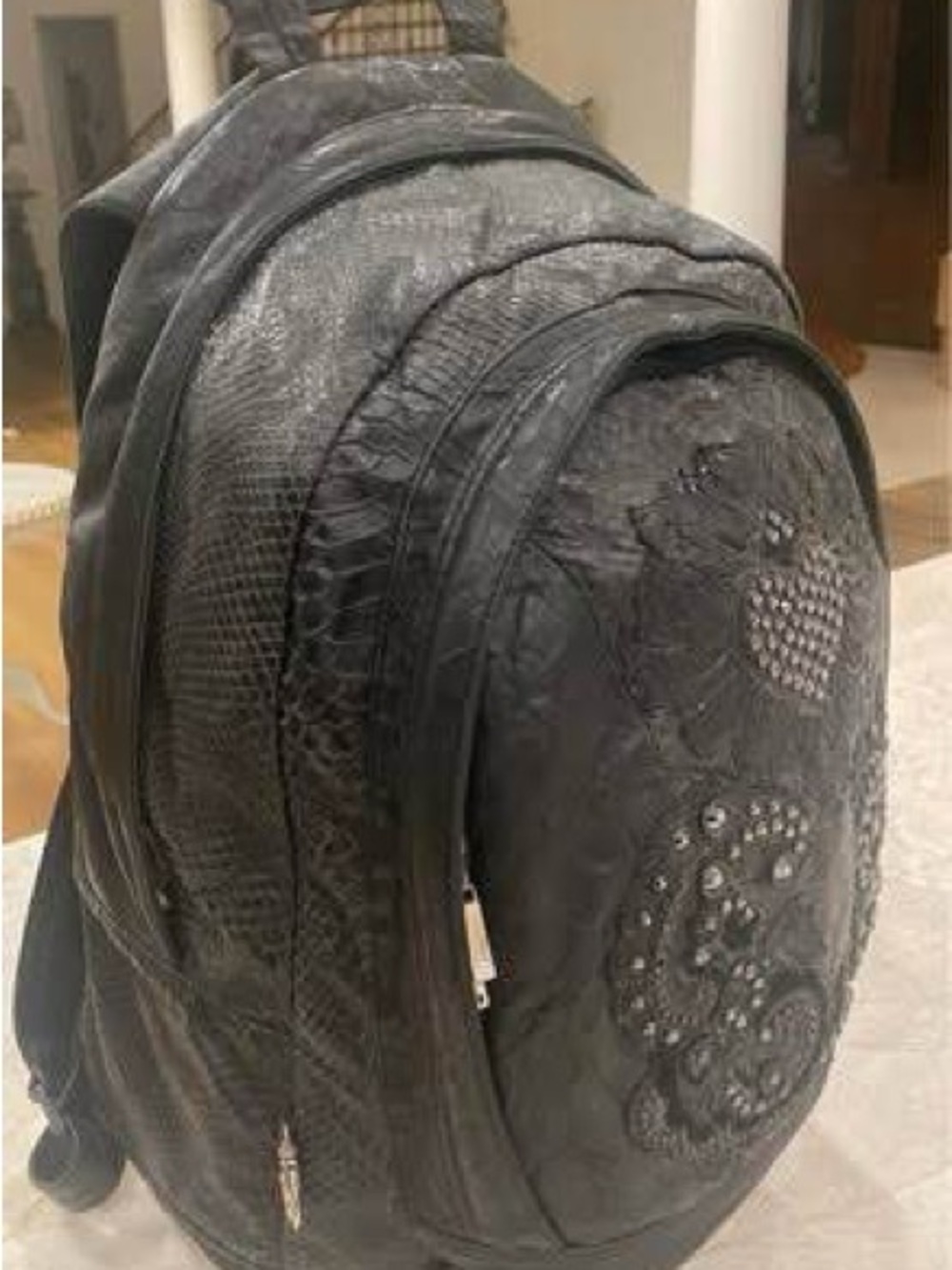 Kippys Black Backpack with Exotic Leather and Crystals